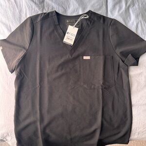 Figs Women's Charcoal V-Neck Short Sleeve Top